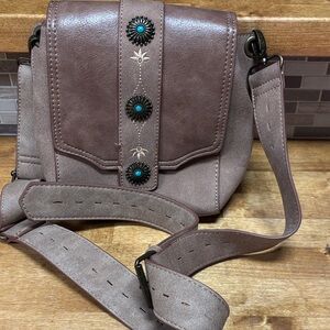 Catchfly Taupe Crossbody Bag with Decorative Accents NWOT